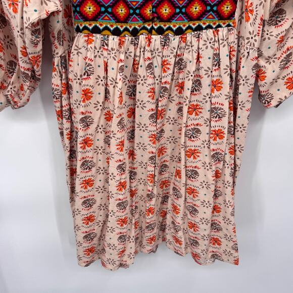 Umgee‎ Western Babydoll Tunic Dress Small Multicolor Cotton Blend Boho Hippie - Picture 3 of 8